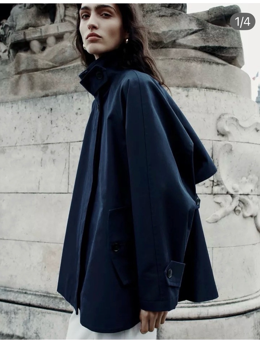 Zara Navy Funnel Neck Rain Cape